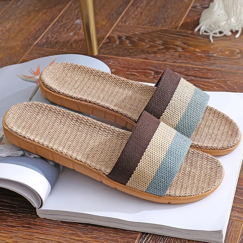 Hemp Summer Women's Slippers Home Luxury Designer Woman Shoes Flats 2026 Casual Indoor Slides Couple Soft Lightweight Large Size