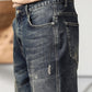 Retro Mens Loose-fit Plus-size Wide-leg Casual Denim Jeans