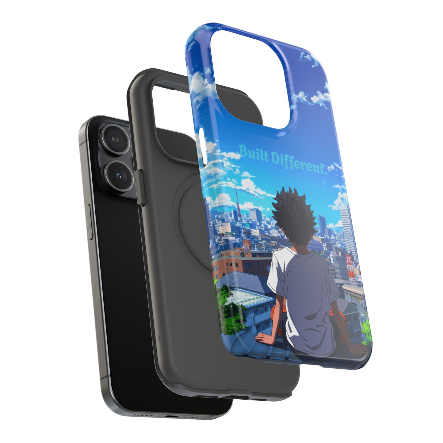 Phone Case — "Built Different" Anime Cityscape Impact-Resistant Case