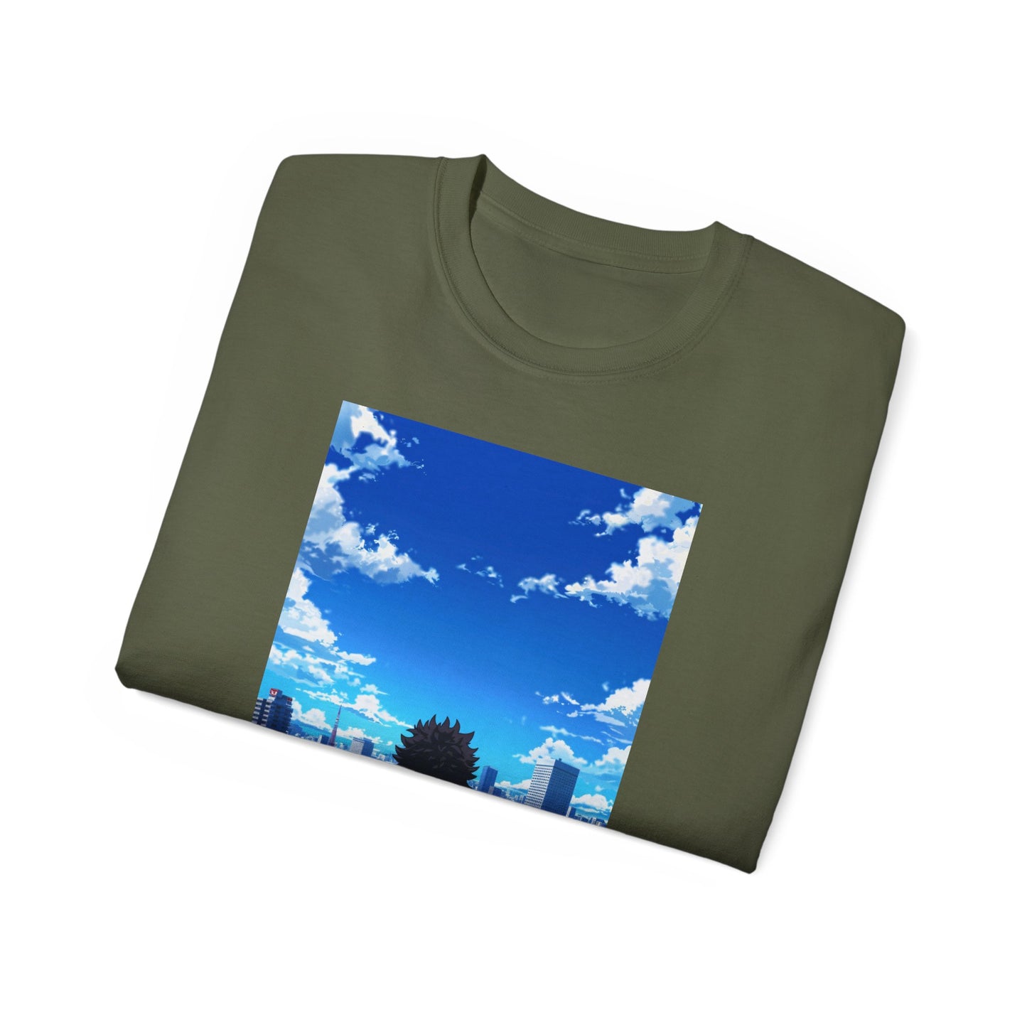Anime Cityscape Tee — Boy Gazing at Blue Sky Graphic T-Shirt