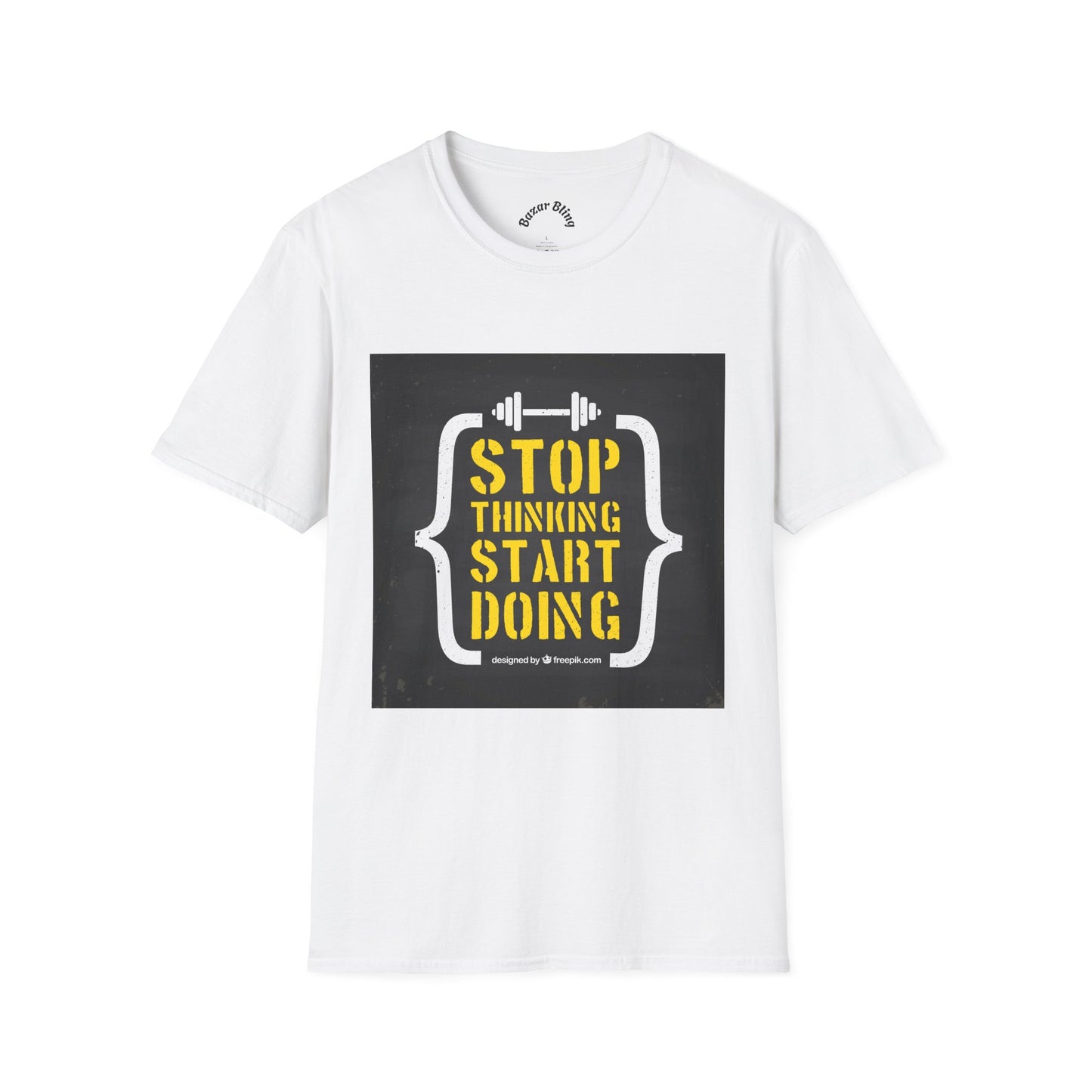 Motivational Fitness T-Shirt — “Stop Thinking Start Doing” / No Days Off