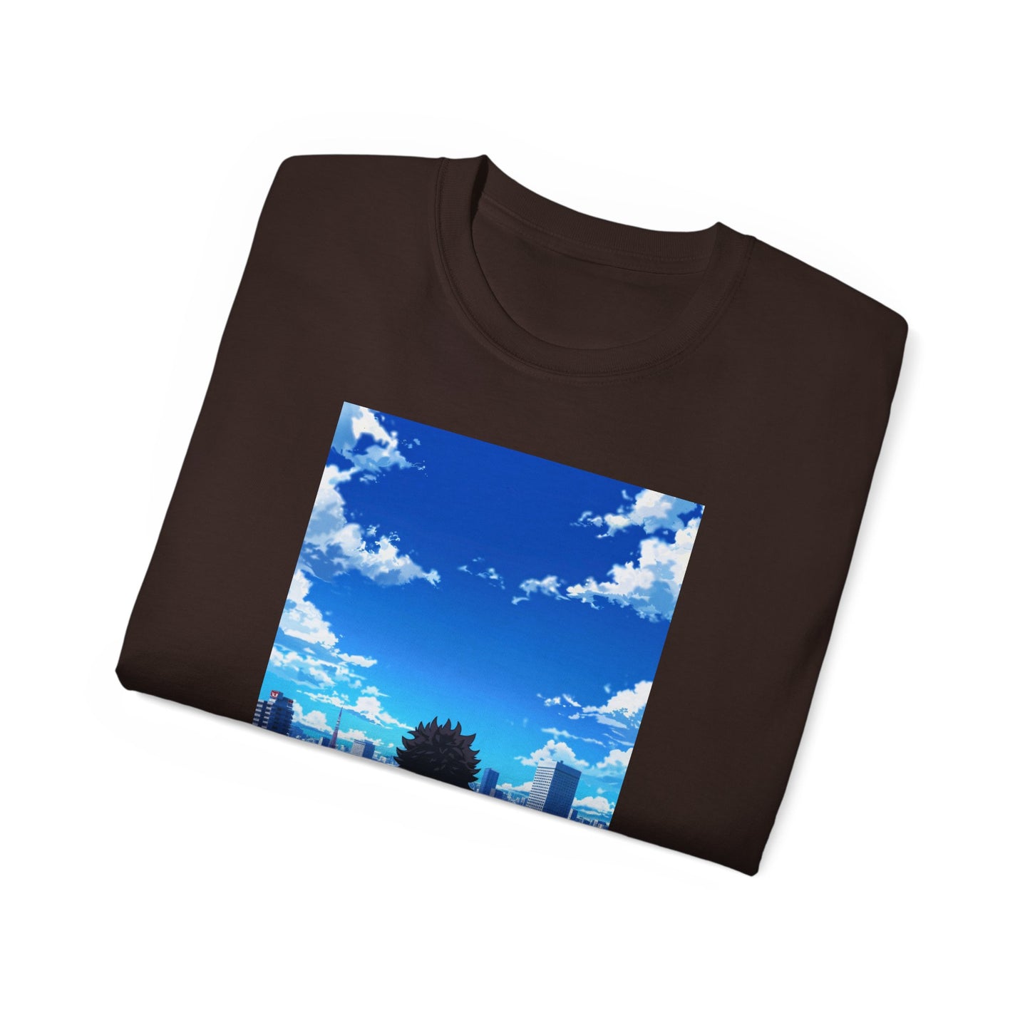 Anime Cityscape Tee — Boy Gazing at Blue Sky Graphic T-Shirt