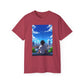 Anime Cityscape Tee — Boy Gazing at Blue Sky Graphic T-Shirt