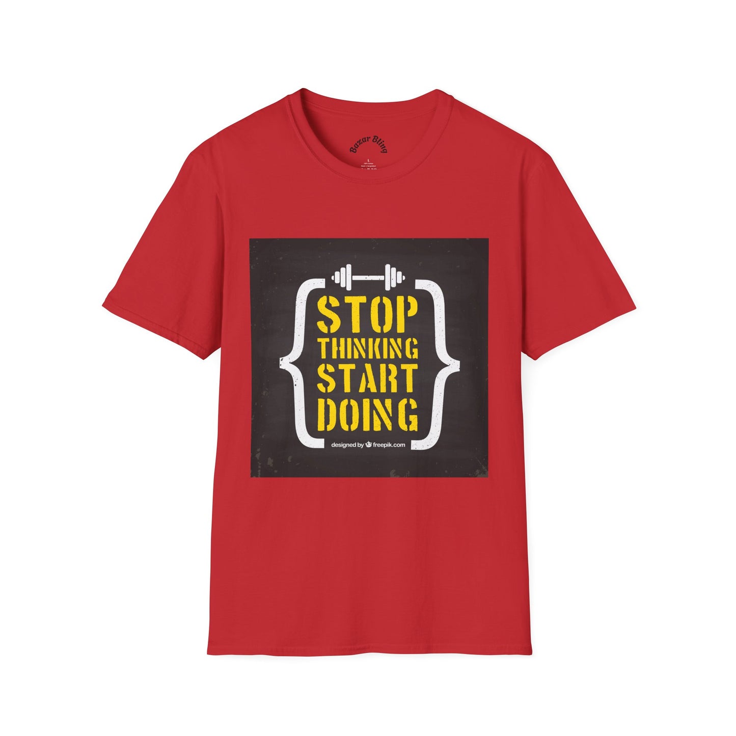 Motivational Fitness T-Shirt — “Stop Thinking Start Doing” / No Days Off