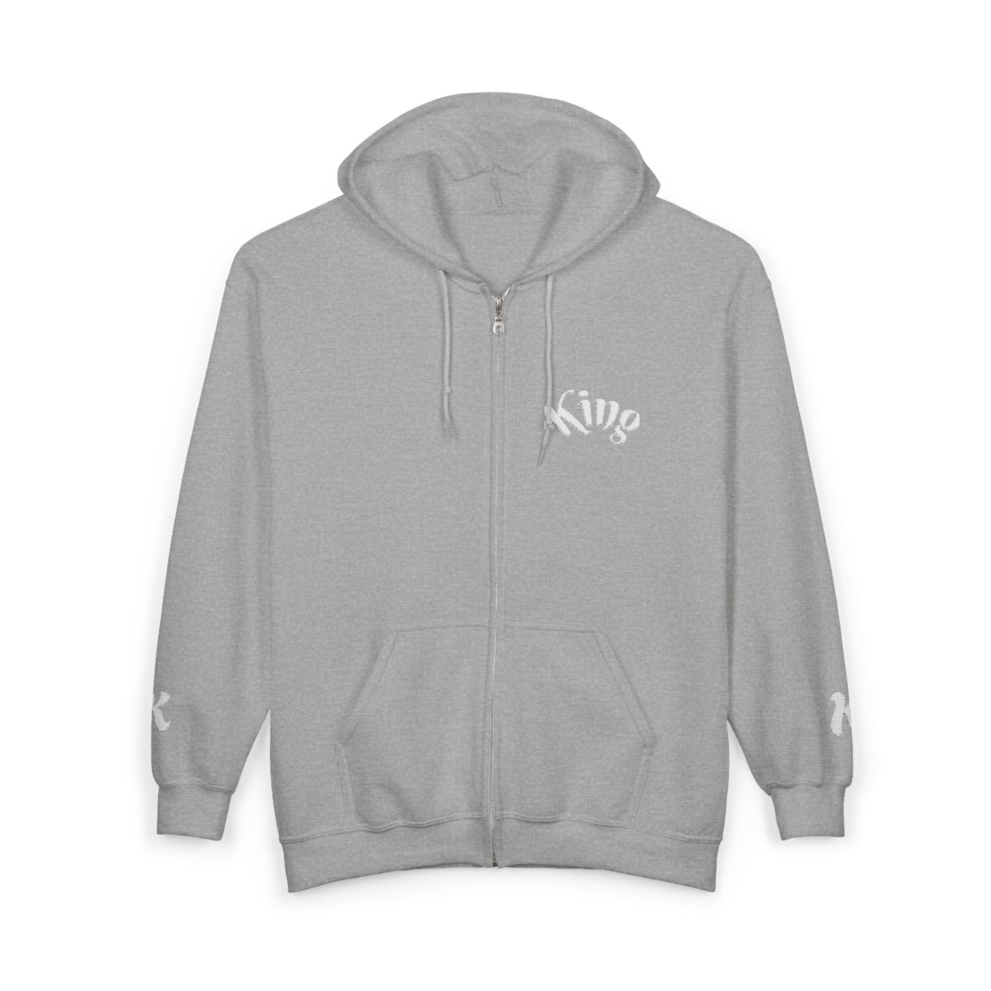 Reborn King Zip Hoodie — Gothic Script Full‑Zip Hooded Sweatshirt