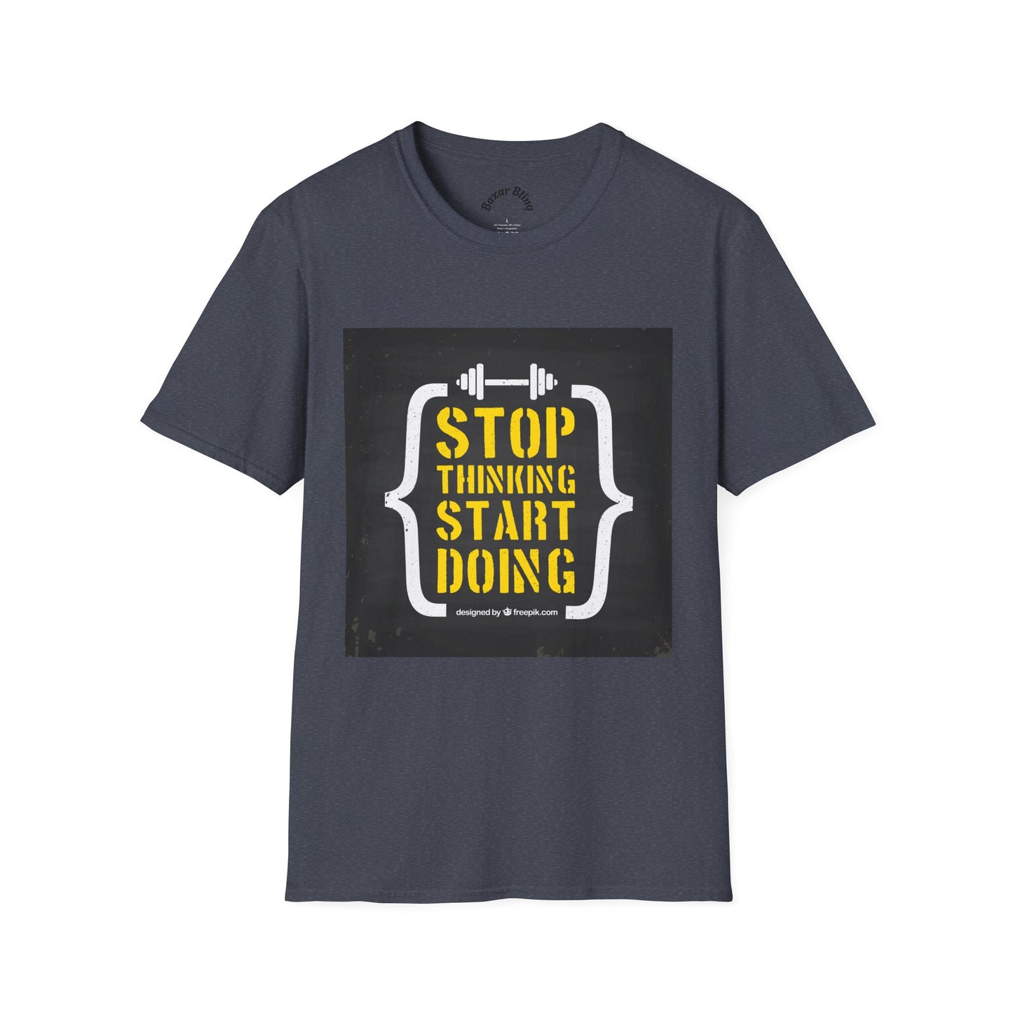 Motivational Fitness T-Shirt — “Stop Thinking Start Doing” / No Days Off