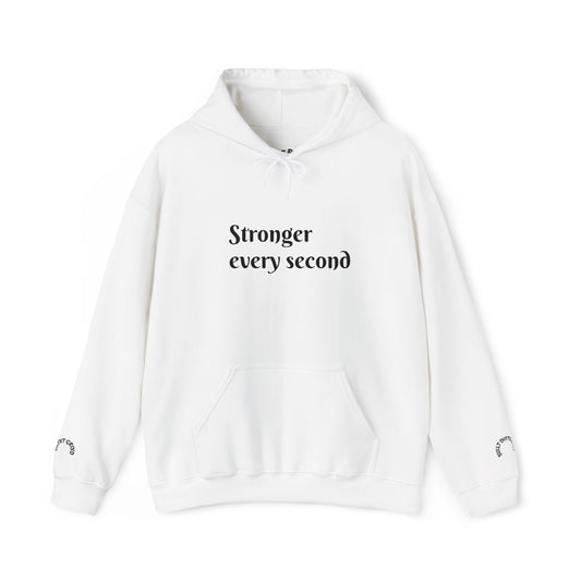 Stronger Every Second Hoodie — Inspirational Minimalist White Pullover