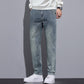 Mens Straight-Leg Loose-Fit Street-Style Wide-Leg Denim Jeans
