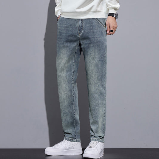 Mens Straight-Leg Loose-Fit Street-Style Wide-Leg Denim Jeans