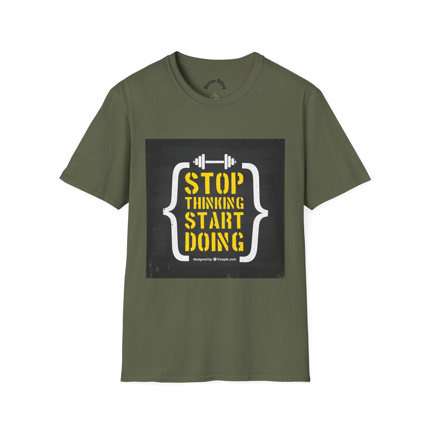 Motivational Fitness T-Shirt — “Stop Thinking Start Doing” / No Days Off