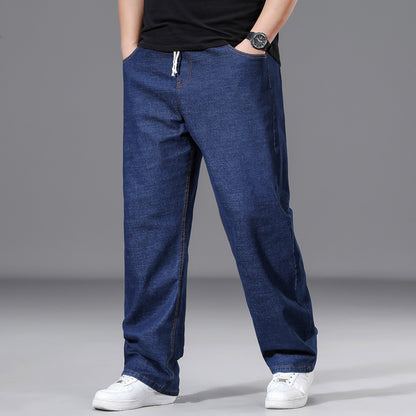 Loose-fit Straight-leg Plus-size Mens Baggy Pants With Elastic Waist