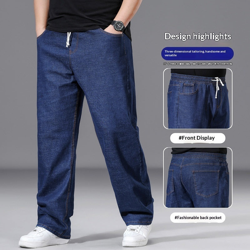 Loose-fit Straight-leg Plus-size Mens Baggy Pants With Elastic Waist