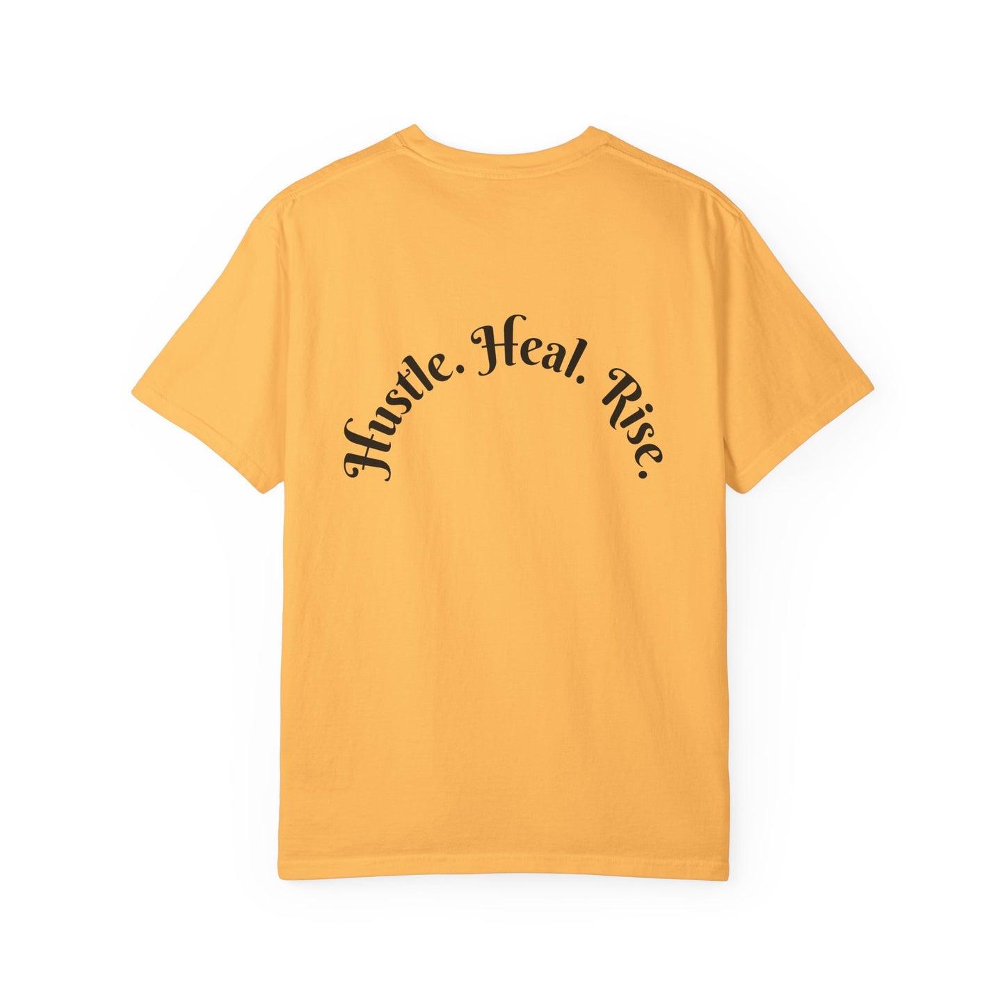 Electric Phoenix Graphic T‑Shirt — 'Hustle. Heal. Rise.' Motivational Tee