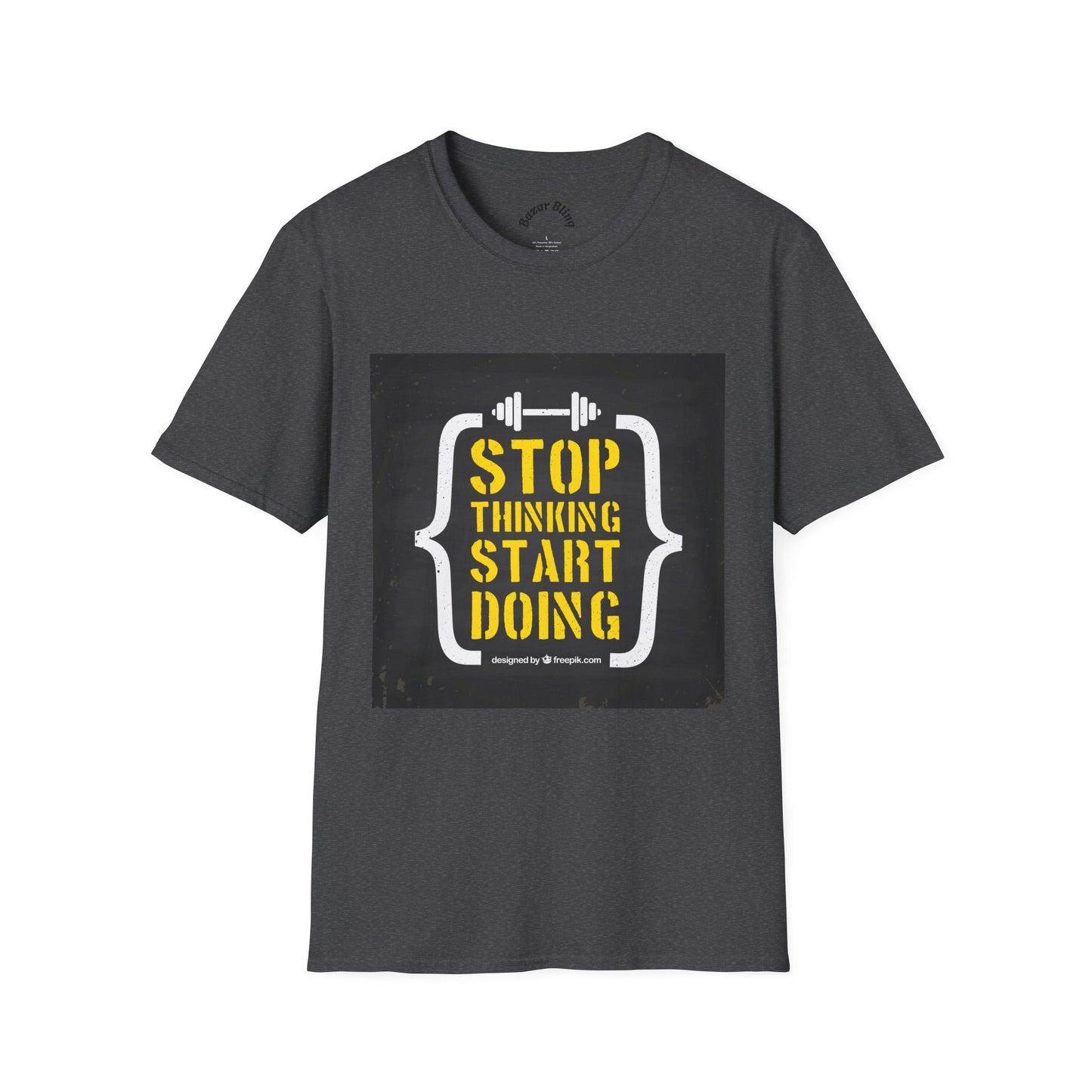 Motivational Fitness T-Shirt — “Stop Thinking Start Doing” / No Days Off