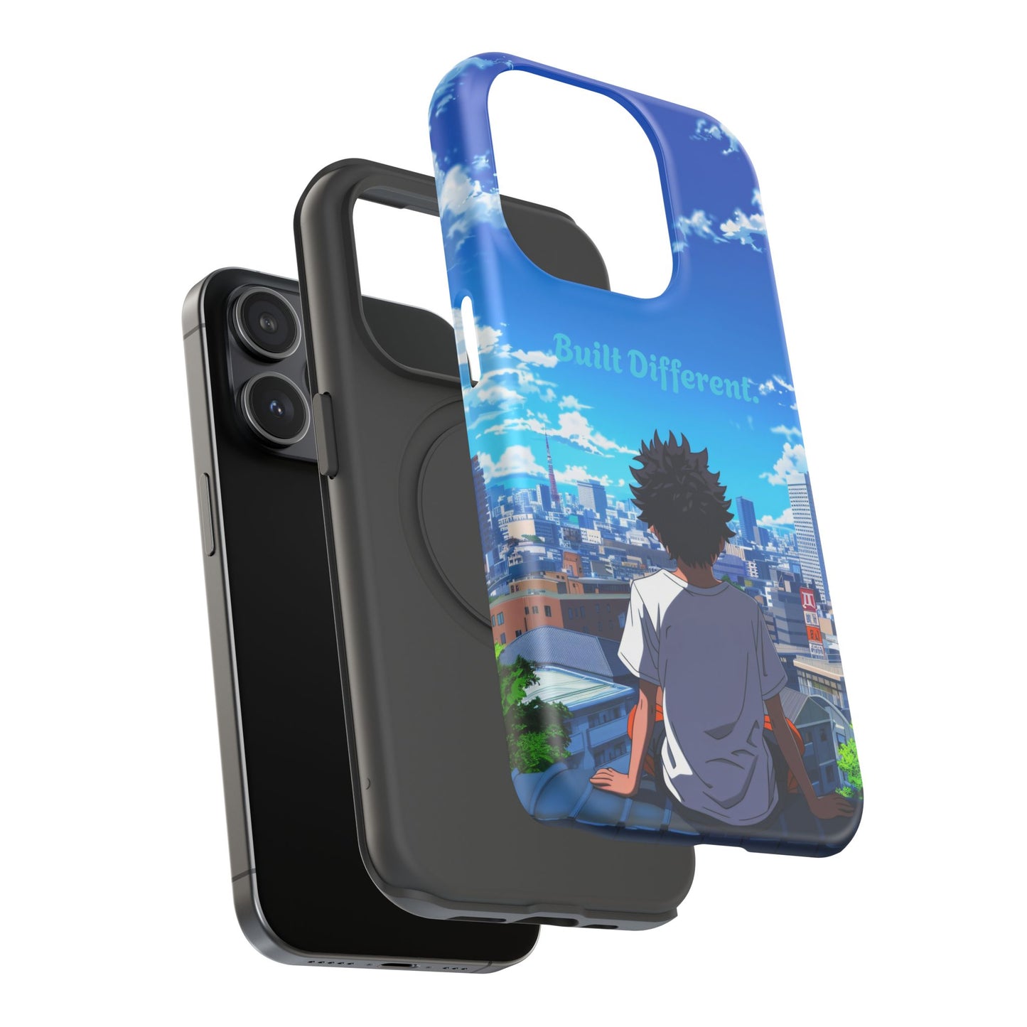 Phone Case — "Built Different" Anime Cityscape Impact-Resistant Case