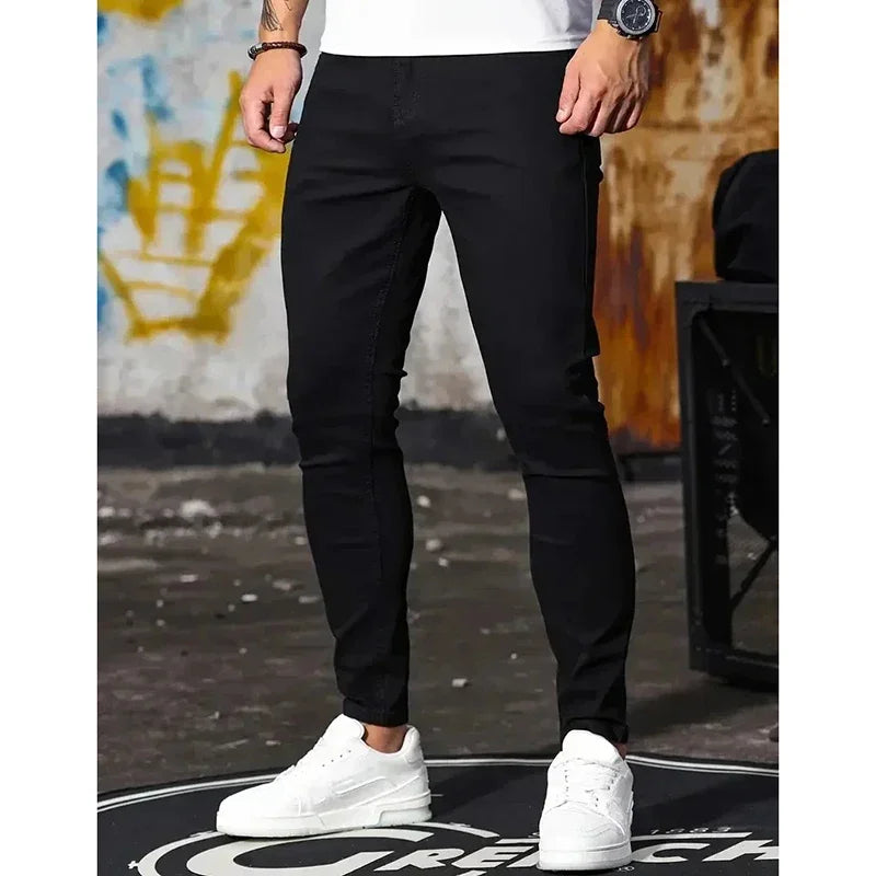 2025 Spring Men Designer Narrow Leg Jeans Male Comfortable Baggy Straight Leg Denim Pants Classic Solid Casual Daily Trousers