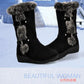 Women Shoes Winter Women Boots Casual Warm Fur Mid-calf Boots Slip on Round Toe Wedges Snow Boots Plus Size 35-42
