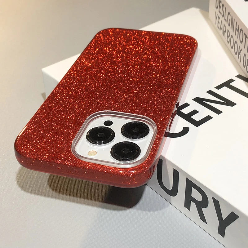 Glitter Bling Gradient Hard PC Thicken Case For iPhone 17 11 12 13 14 15 16 Pro Max Mini Plus X XR XS Shockproof Bumper Cover