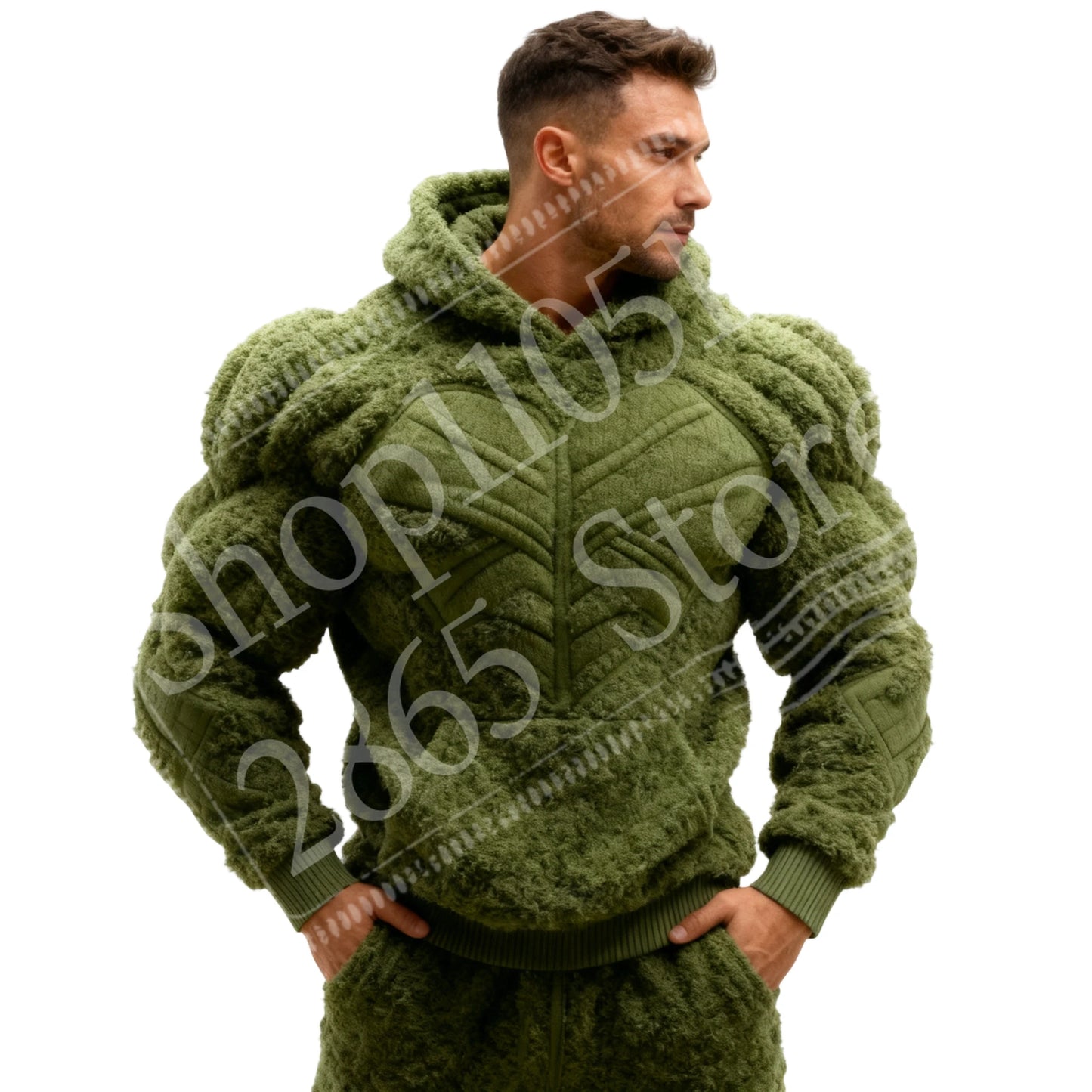 2026 Men's Fashion Flannel Hoodie Pullover Abdominal Muscle Design Sportswear Autumn Winter Casual Long Sleeve Hooded Sweatshirt