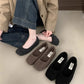 Fashion Square Toe Fleece Flet Ballet Flats Woman Winter Warm Wool Mary Jane Shoes Ladies Brand Design Elegant Plush Loafers