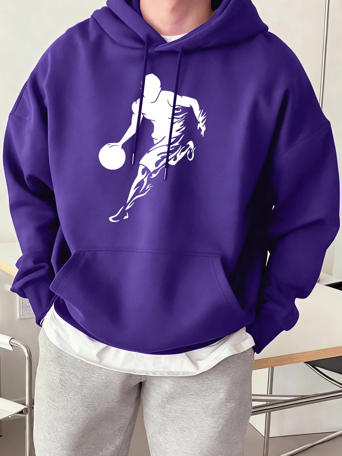 He Is Currently Playing Basketball Prints Men Hoodies Hip Hop Sport Pullovers Casual Loose Streetwear Fleece 12 Color Sweatshirt