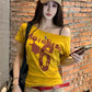 Retro American oulder Printed ort Sve T-irt Women's Summer Design Spicy Girl Slim Fit ort Length oulder Bared Top
