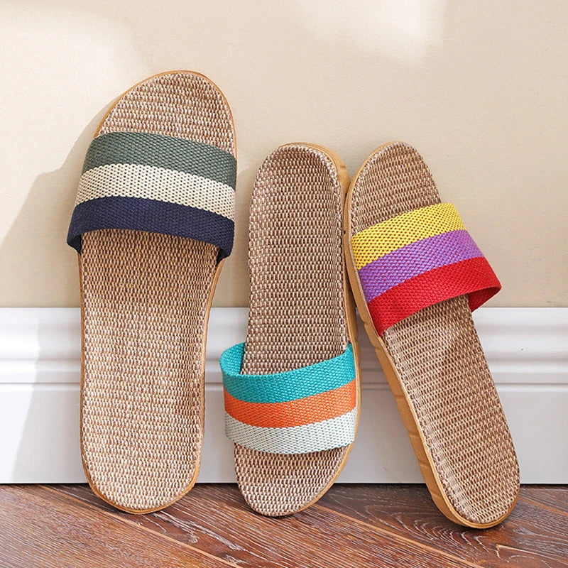 Hemp Summer Women's Slippers Home Luxury Designer Woman Shoes Flats 2026 Casual Indoor Slides Couple Soft Lightweight Large Size