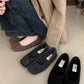 Fashion Square Toe Fleece Flet Ballet Flats Woman Winter Warm Wool Mary Jane Shoes Ladies Brand Design Elegant Plush Loafers