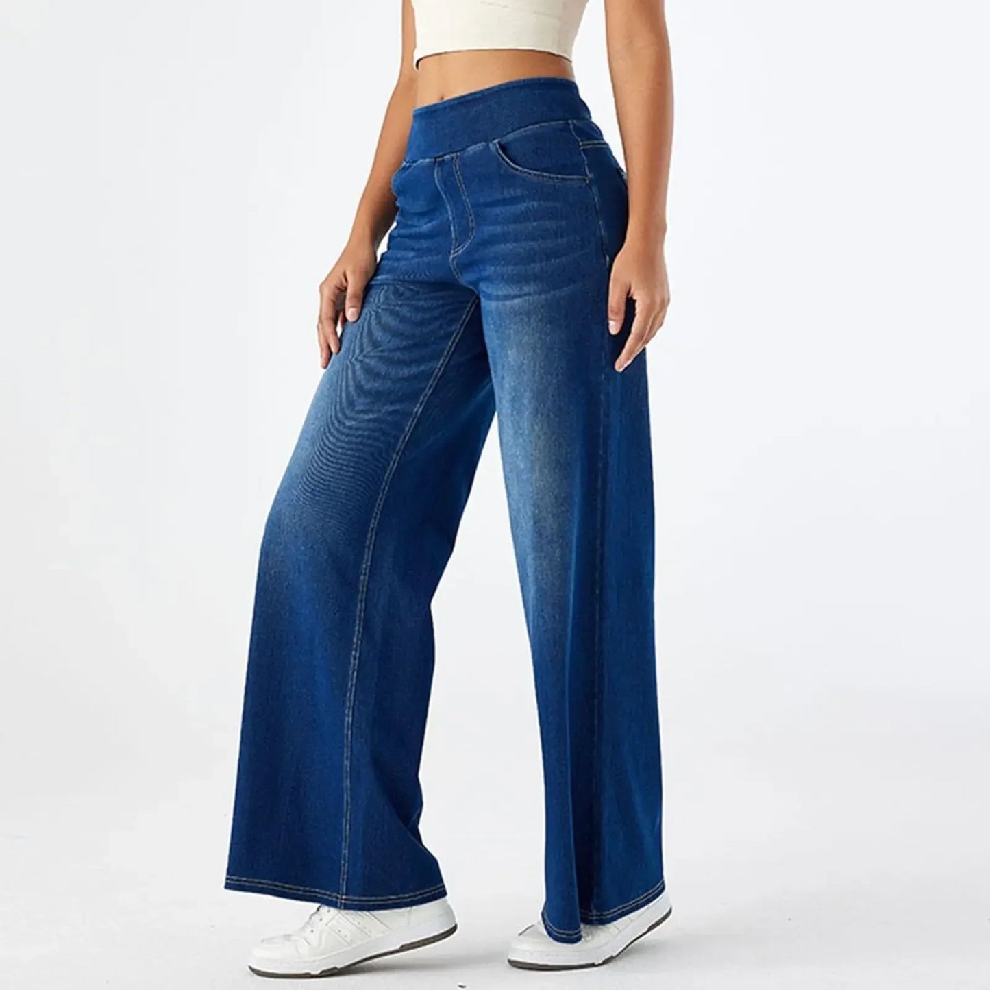 Women Jeans Denim Pant Wide Leg Long Pants Y2k Streetwear Elastic Waist Straight Trousers Elegant Mom Jeans Temperament Casual