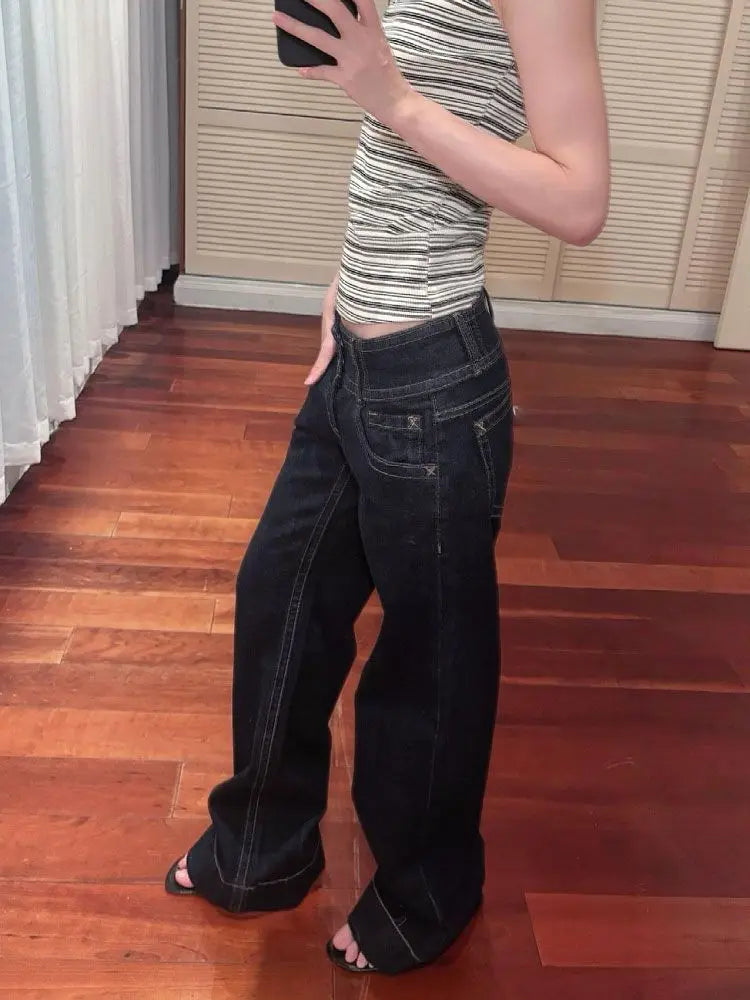 American Vintage Low Waist Wide Leg Jeans Women Spring Autumn Loose Drapey Tall Extended Length Hot Girls Casual Wide Leg Pants