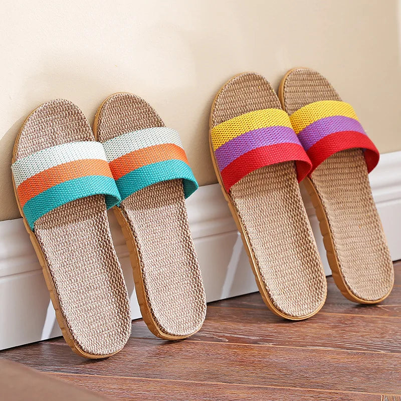 Hemp Summer Women's Slippers Home Luxury Designer Woman Shoes Flats 2026 Casual Indoor Slides Couple Soft Lightweight Large Size