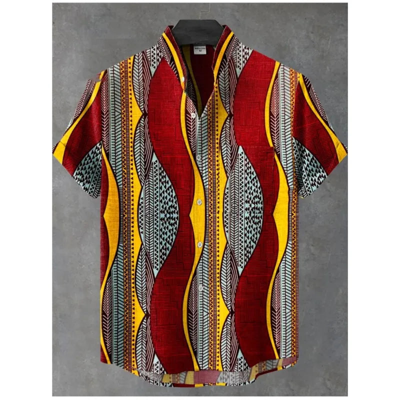 Hawaiian Men's Striped Shirt Man Linen Shirt Short Sleeved Casual Top Sportswear Fashionable Men Style Mens Shirts Short Sleeves