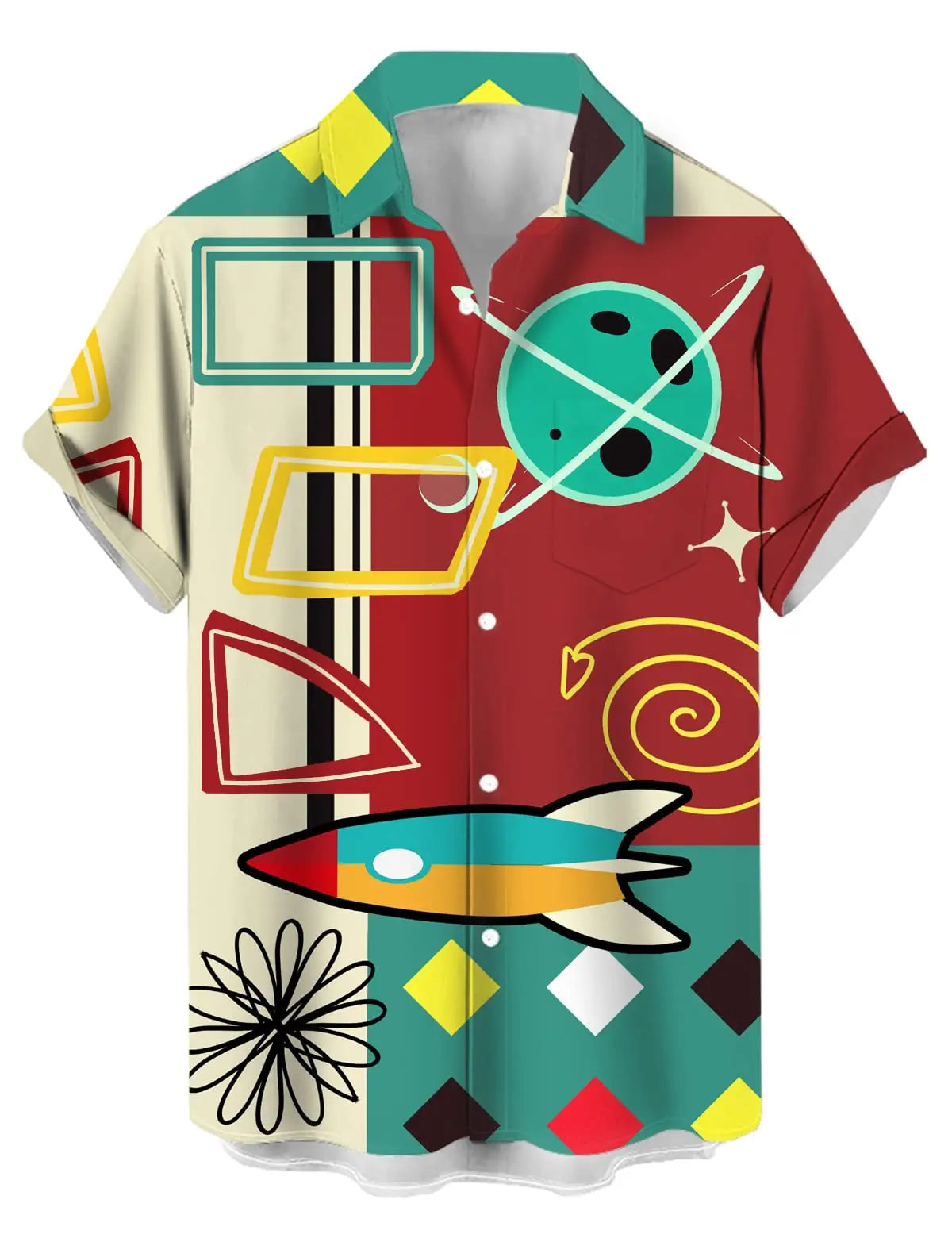 Men's and women's short-sleeved vacation shirts summer casual fashion lapel short-sleeved shirts abstract graphic print tops