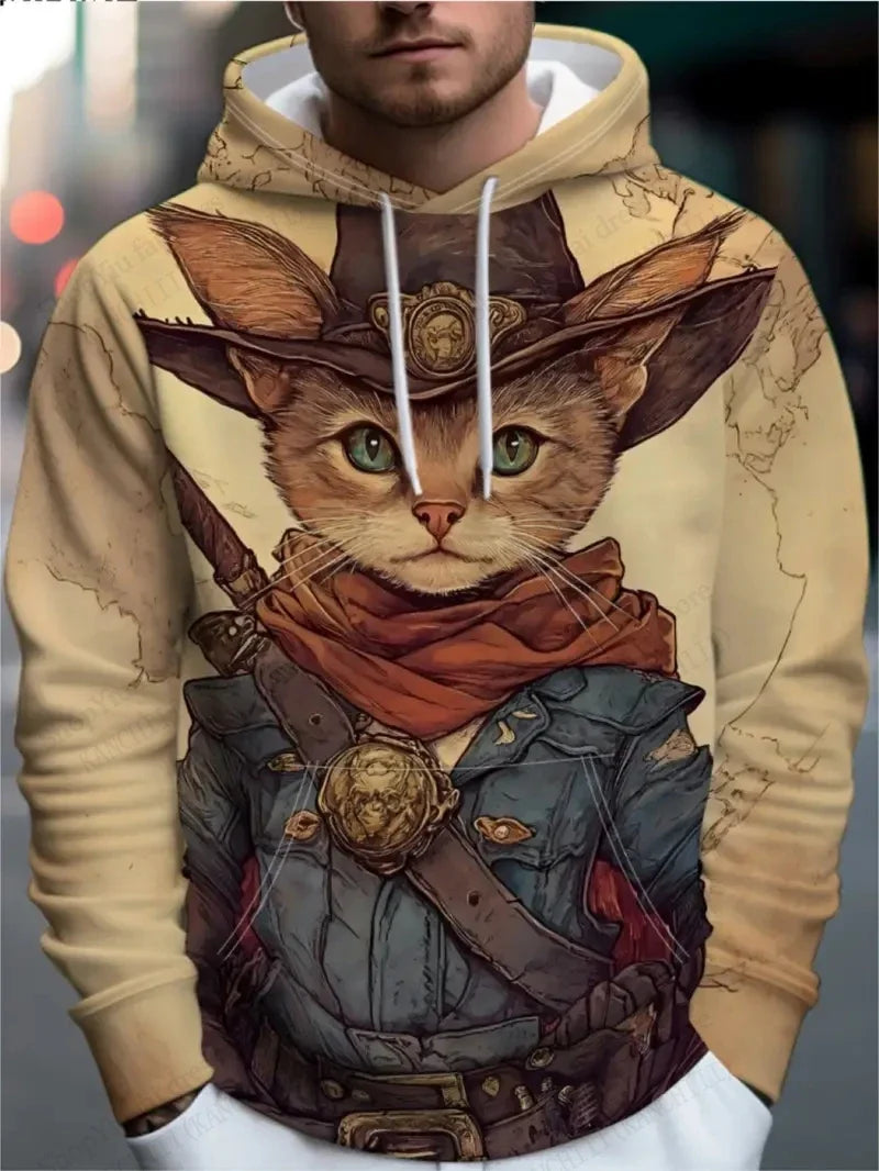 Men's Samurai Cat 3d Print Graphic Hoodies Men Fashion Oversized Hoodie Sweatshirt Coat Sweat Mens Clothes Sudaderas