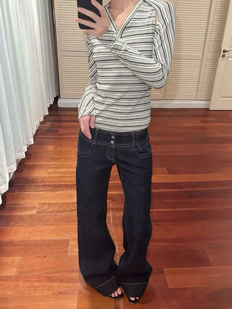 American Vintage Low Waist Wide Leg Jeans Women Spring Autumn Loose Drapey Tall Extended Length Hot Girls Casual Wide Leg Pants