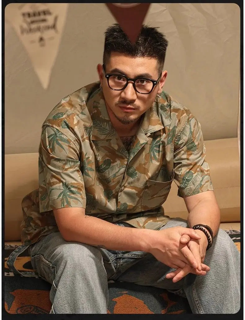 Summer Short-sleeved Floral Shirt Men Retro Hong Kong Style Quick-drying Summer Cardigan Trendy