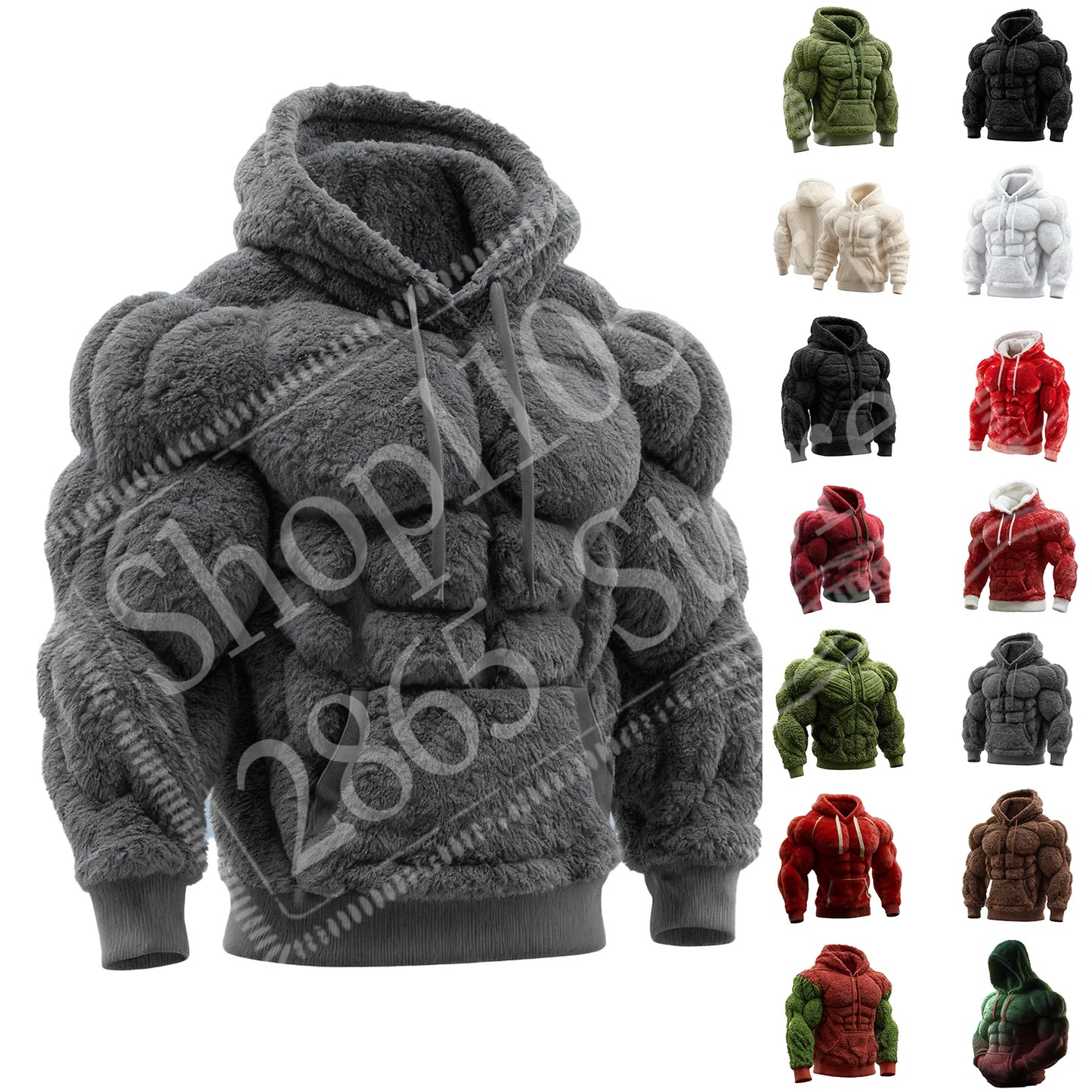 2026 Men's Fashion Flannel Hoodie Pullover Abdominal Muscle Design Sportswear Autumn Winter Casual Long Sleeve Hooded Sweatshirt