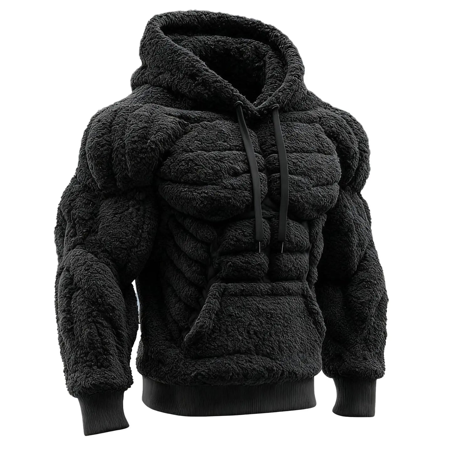 2026 Men's Fashion Flannel Hoodie Pullover Abdominal Muscle Design Sportswear Autumn Winter Casual Long Sleeve Hooded Sweatshirt