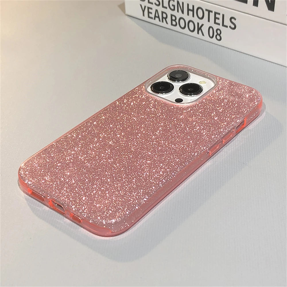 Glitter Bling Gradient Hard PC Thicken Case For iPhone 17 11 12 13 14 15 16 Pro Max Mini Plus X XR XS Shockproof Bumper Cover