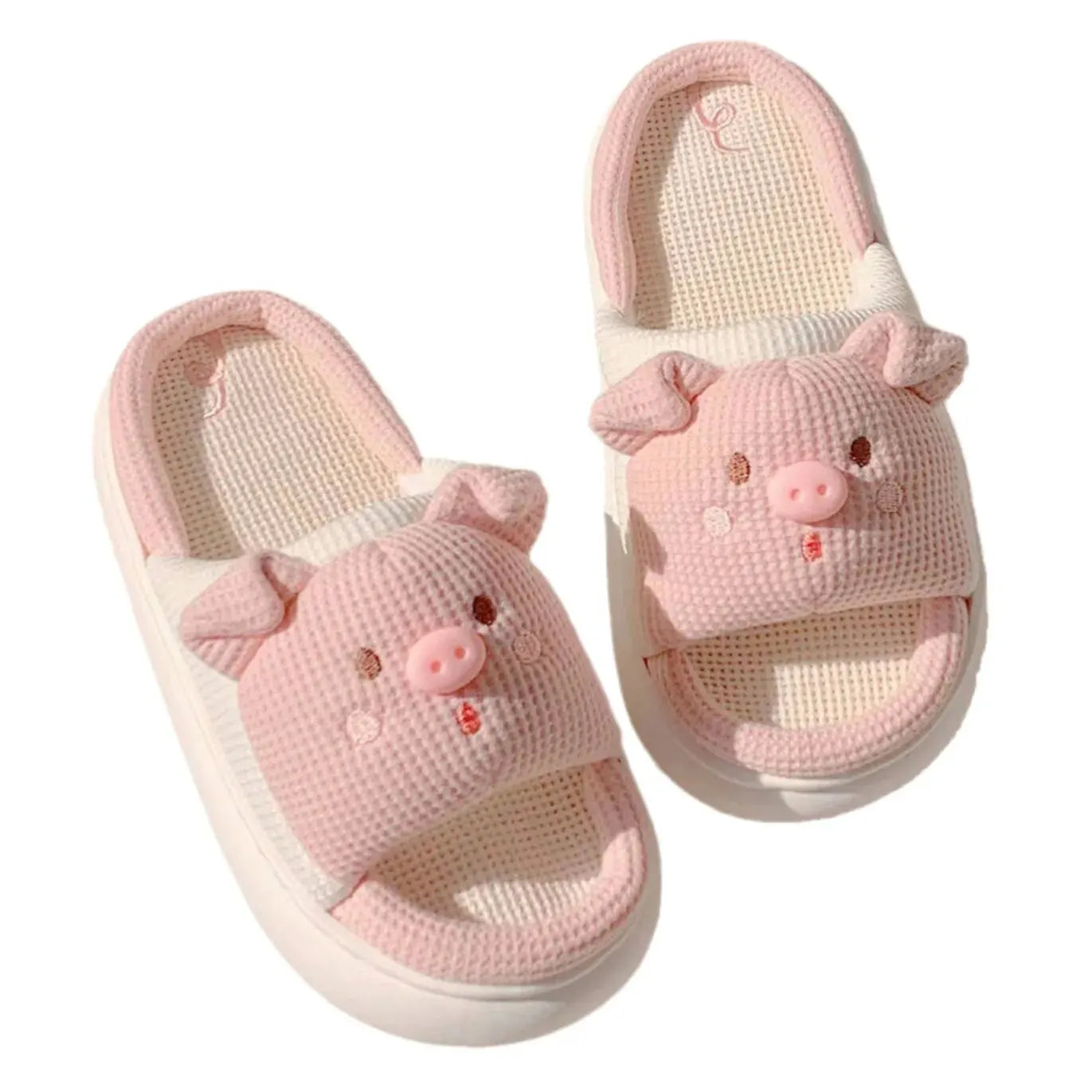 Slippers for Women Linen Cotton Home Shoes Thick Soft Sole Lovely Pig Non-slip for Outdoor for Four Seasons Korean Style