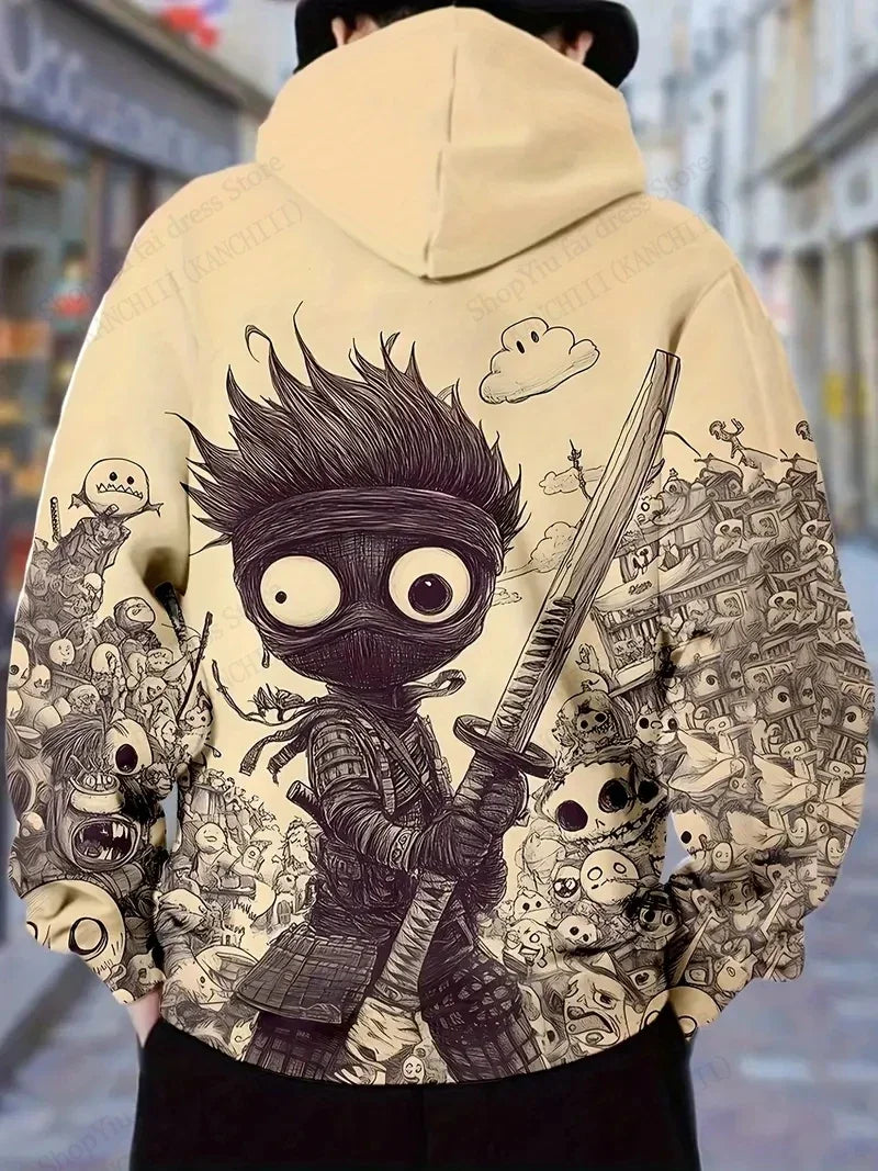 Men's Samurai Cat 3d Print Graphic Hoodies Men Fashion Oversized Hoodie Sweatshirt Coat Sweat Mens Clothes Sudaderas
