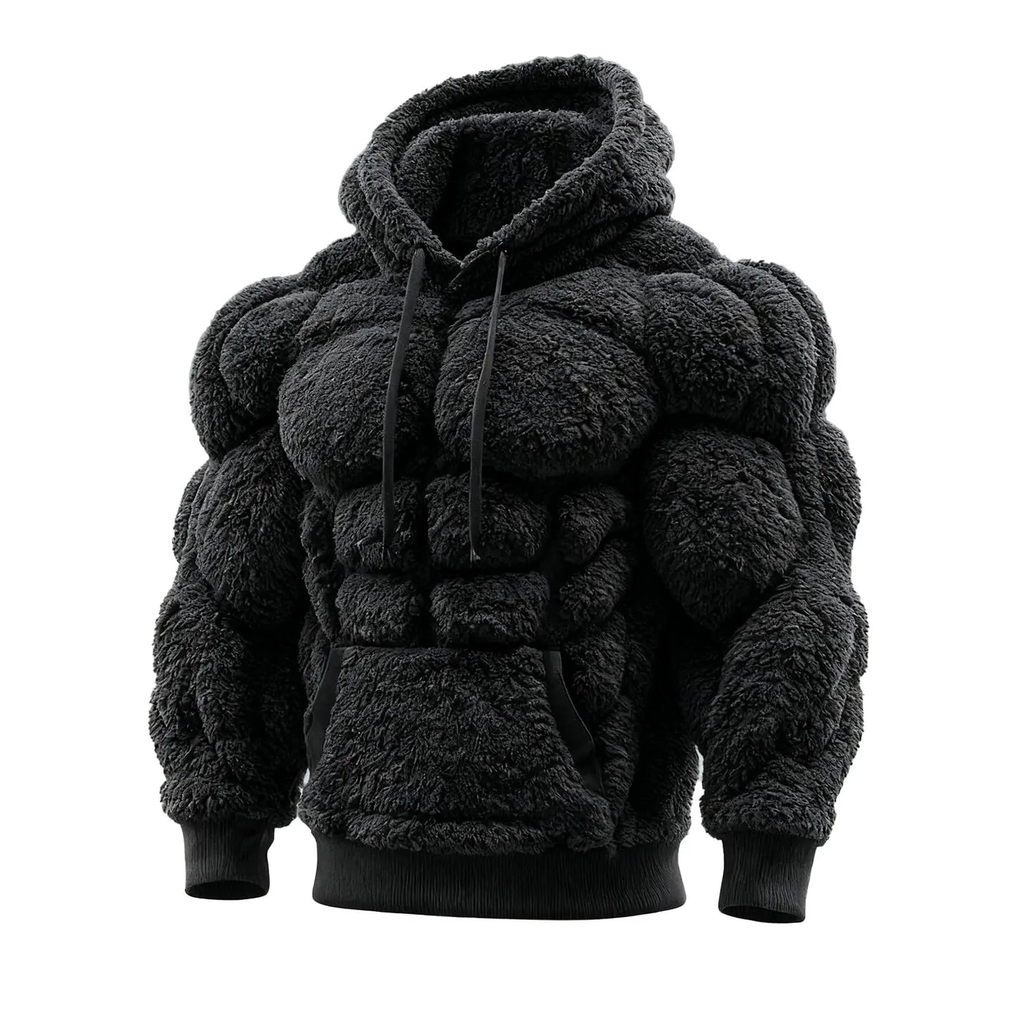 2026 Men's Fashion Flannel Hoodie Pullover Abdominal Muscle Design Sportswear Autumn Winter Casual Long Sleeve Hooded Sweatshirt