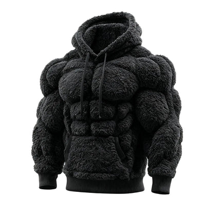 2026 Men's Fashion Flannel Hoodie Pullover Abdominal Muscle Design Sportswear Autumn Winter Casual Long Sleeve Hooded Sweatshirt