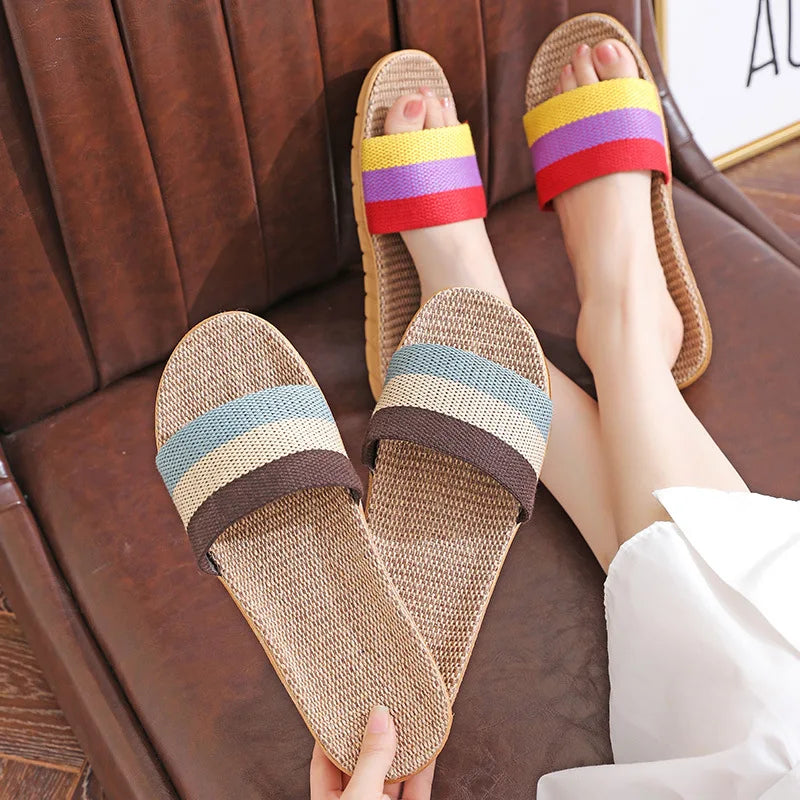 Hemp Summer Women's Slippers Home Luxury Designer Woman Shoes Flats 2026 Casual Indoor Slides Couple Soft Lightweight Large Size