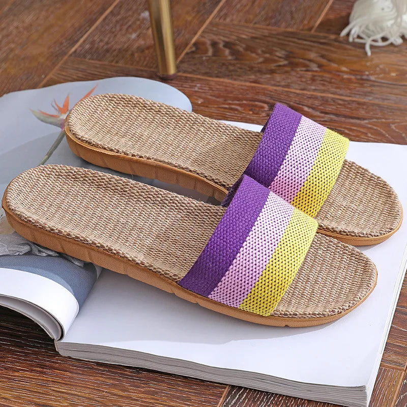 Hemp Summer Women's Slippers Home Luxury Designer Woman Shoes Flats 2026 Casual Indoor Slides Couple Soft Lightweight Large Size