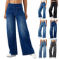 Women Jeans Denim Pant Wide Leg Long Pants Y2k Streetwear Elastic Waist Straight Trousers Elegant Mom Jeans Temperament Casual