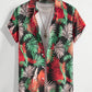 Hawaiian Botanical Flower Print Men's and Women's Short Sleeve Lapel Seaside Button-Down Shirt Top Casual Fashionable Shirts