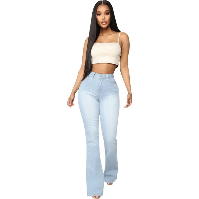 Jeans Women Flare Pants Long Pant Slim Fit High Waist Sexy Hip Wrap Bodycon Denim Trousers Elegant Simple Summer 2026 Mom