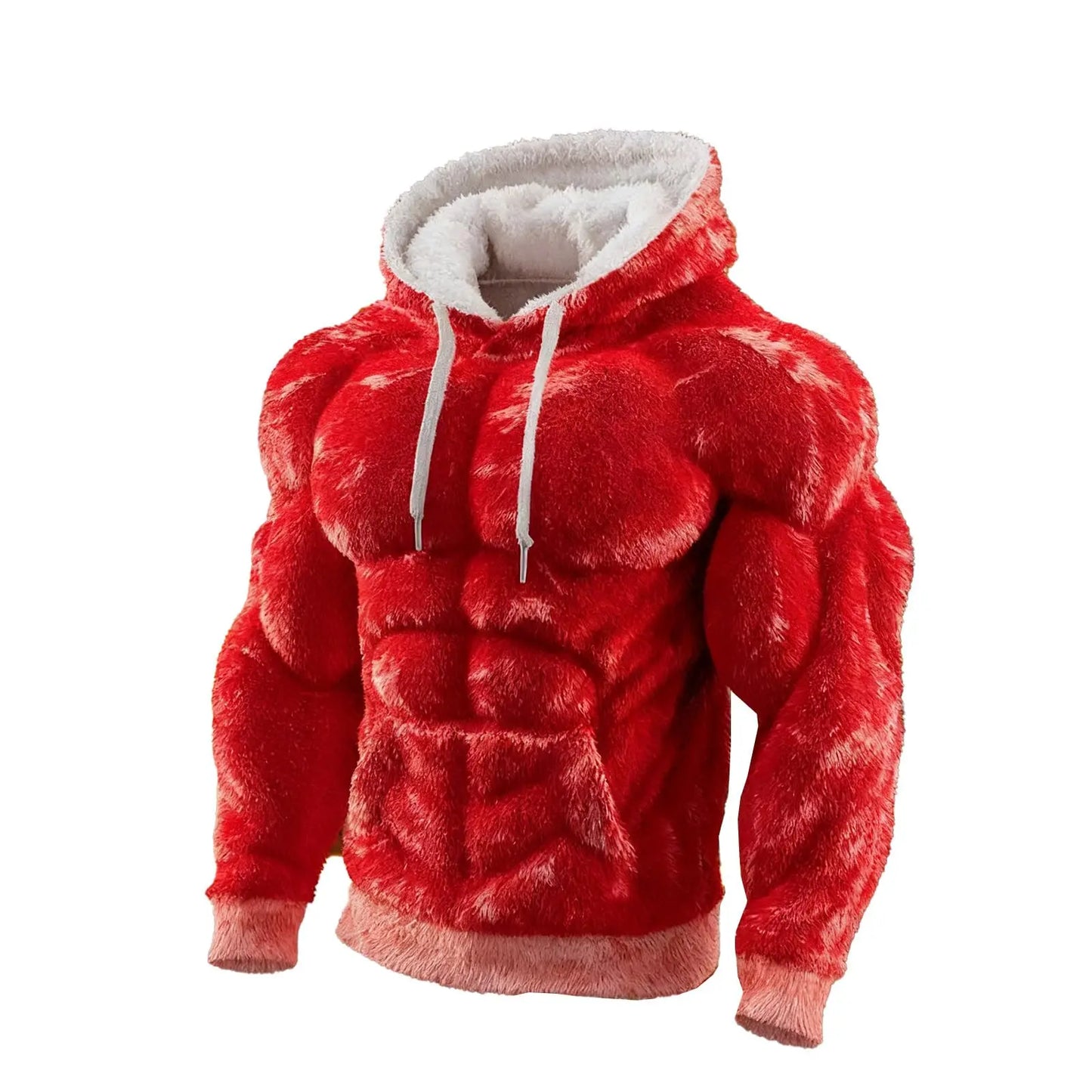 2026 Men's Fashion Flannel Hoodie Pullover Abdominal Muscle Design Sportswear Autumn Winter Casual Long Sleeve Hooded Sweatshirt