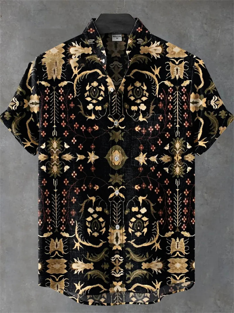 Hawaiian Men's Striped Shirt Man Linen Shirt Short Sleeved Casual Top Sportswear Fashionable Men Style Mens Shirts Short Sleeves